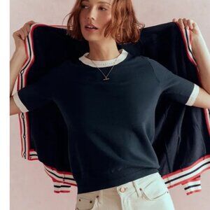 NWT Boden Emilia Cotton Knit T-Shirt Short Sleeve Navy Top Cotton Contrast M